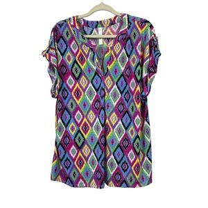 Dear Scarlett Boutique Women's Top Size XL Geometric Short Sleeve NWOT